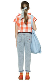 Mom Fit Trousers Washed Blue Denim | سروال