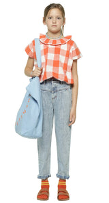 Mom Fit Trousers Washed Blue Denim | سروال