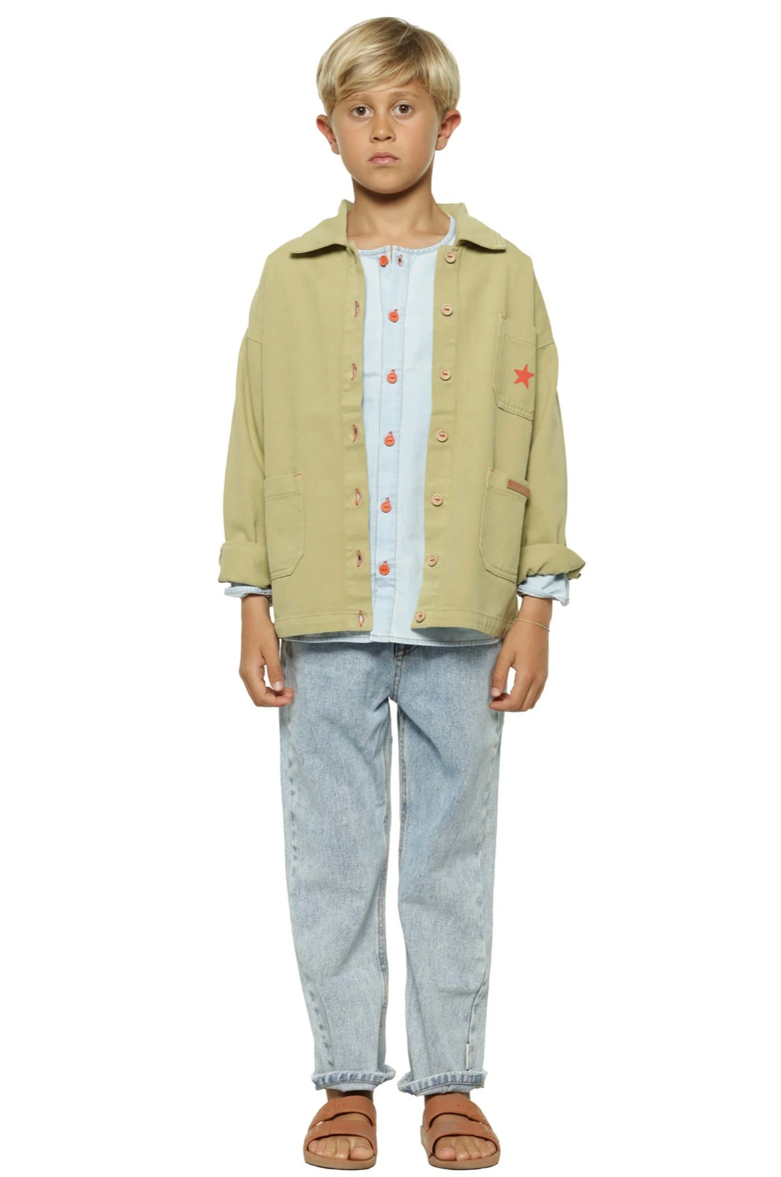 Kids Unisex Jacket Khaki W/Multicolor Prints | سترة