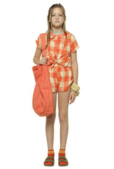 Girls Peter Pan Collar Shirt Yellow/ Red Checkered | قميص