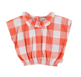 Girls Sleeveless Blouse W/ Collar Red & White Checkered | قميص