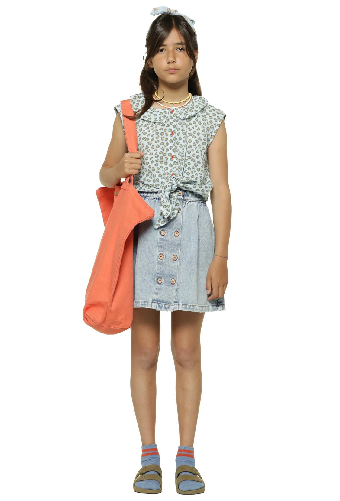 Sleeveless Blouse Light Blue W/ Animal Print | قميص