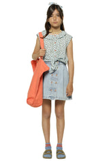 Sleeveless Blouse Light Blue W/ Animal Print | قميص