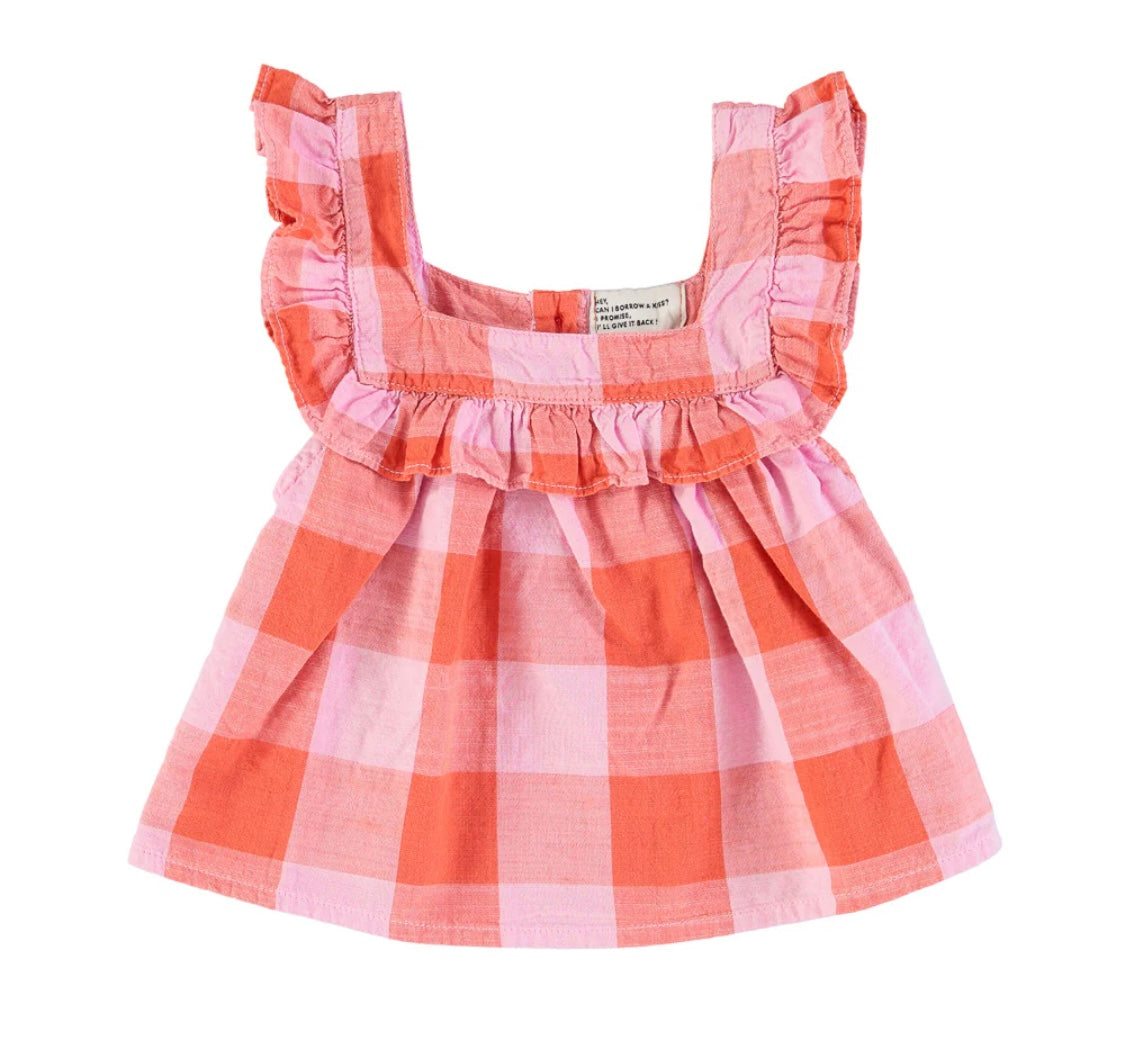 Girls Sleeveless Blouse Lilac/ Red Checkered | قميص