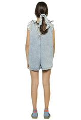 Girls Jumpsuit W/ Straps Washed Blue Denim | جمبسوت