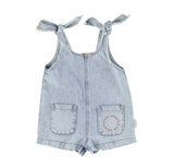 Girls Jumpsuit W/ Straps Washed Blue Denim | جمبسوت