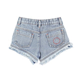 Girls Shorts W/ Fringes Washed Blue Denim | سروال قصير