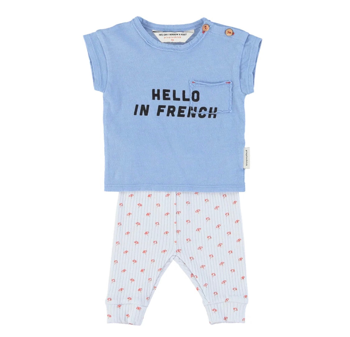 Baby Leggings Light blue W/Red Sunshade Allover Pattern | سروال ضيق