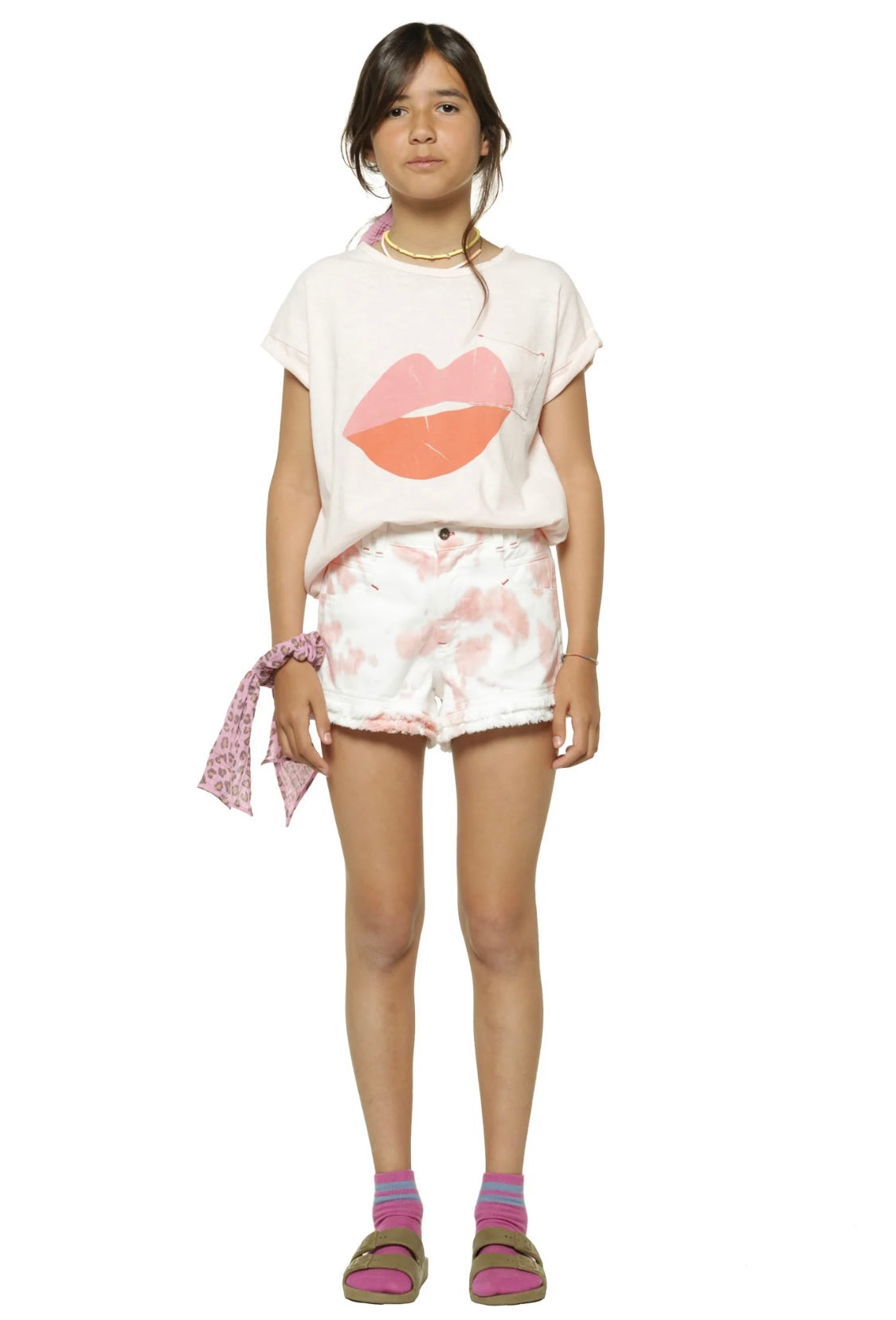 Girls T-Shirt Light Pink W/ Lips Print | بلوزة