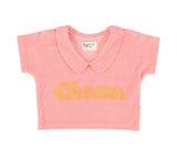 Girls T-Shirt W/ Collar | Pink W/Yellow Cheer Print | بلوزة
