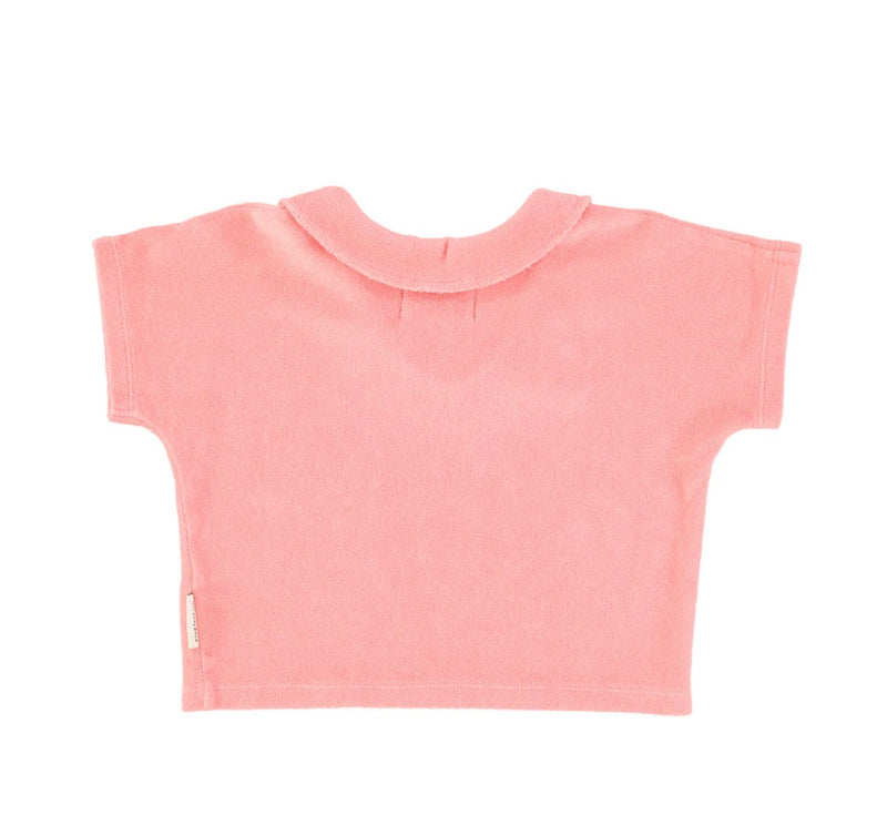 Girls T-Shirt W/ Collar | Pink W/Yellow Cheer Print | بلوزة