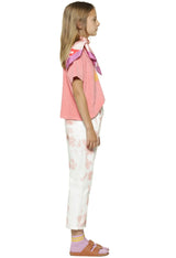 Girls T-Shirt W/ Collar | Pink W/Yellow Cheer Print | بلوزة