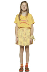 Girls T-Shirt W/ Collar | Yellow W/ Lips Print | بلوزة
