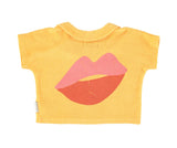 Girls T-Shirt W/ Collar | Yellow W/ Lips Print | بلوزة