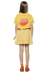 Girls T-Shirt W/ Collar | Yellow W/ Lips Print | بلوزة