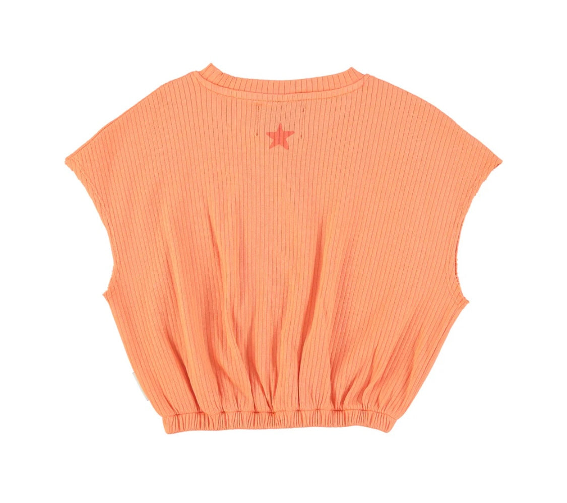 Girls Sleeveless Top Coral W/ IceCream Print | بلوزة
