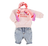 Baby Sweatshirt Pink W/ Hello in French Red Print | سترة رياضية