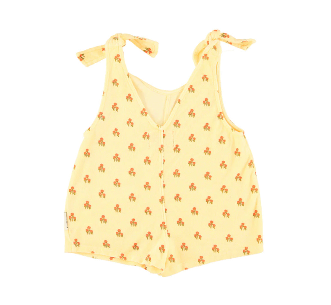 Girls Short Jumpsuit Light Yellow W/ Flowers Allover | جمبسوت