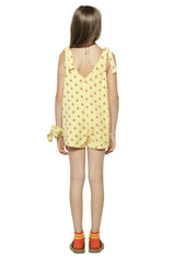 Girls Short Jumpsuit Light Yellow W/ Flowers Allover | جمبسوت