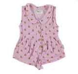 Girls Short Jumpsuit W/ Collar | Lilac W/ Flowers Allover | جمبسوت