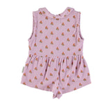 Girls Short Jumpsuit W/ Collar | Lilac W/ Flowers Allover | جمبسوت