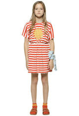 Girls Short Dress Red & Ecru Stripes | فستان