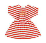 Girls Short Dress Red & Ecru Stripes | فستان