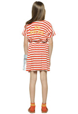 Girls Short Dress Red & Ecru Stripes | فستان