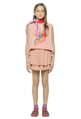 Girls Short Layered Skirt W/ Red Sunshade Allover | تنورة