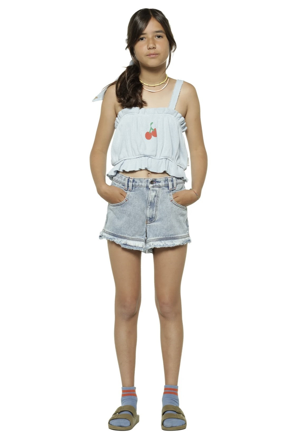 Girls Top Light Blue W/ Mon Cherie Print | بلوزة