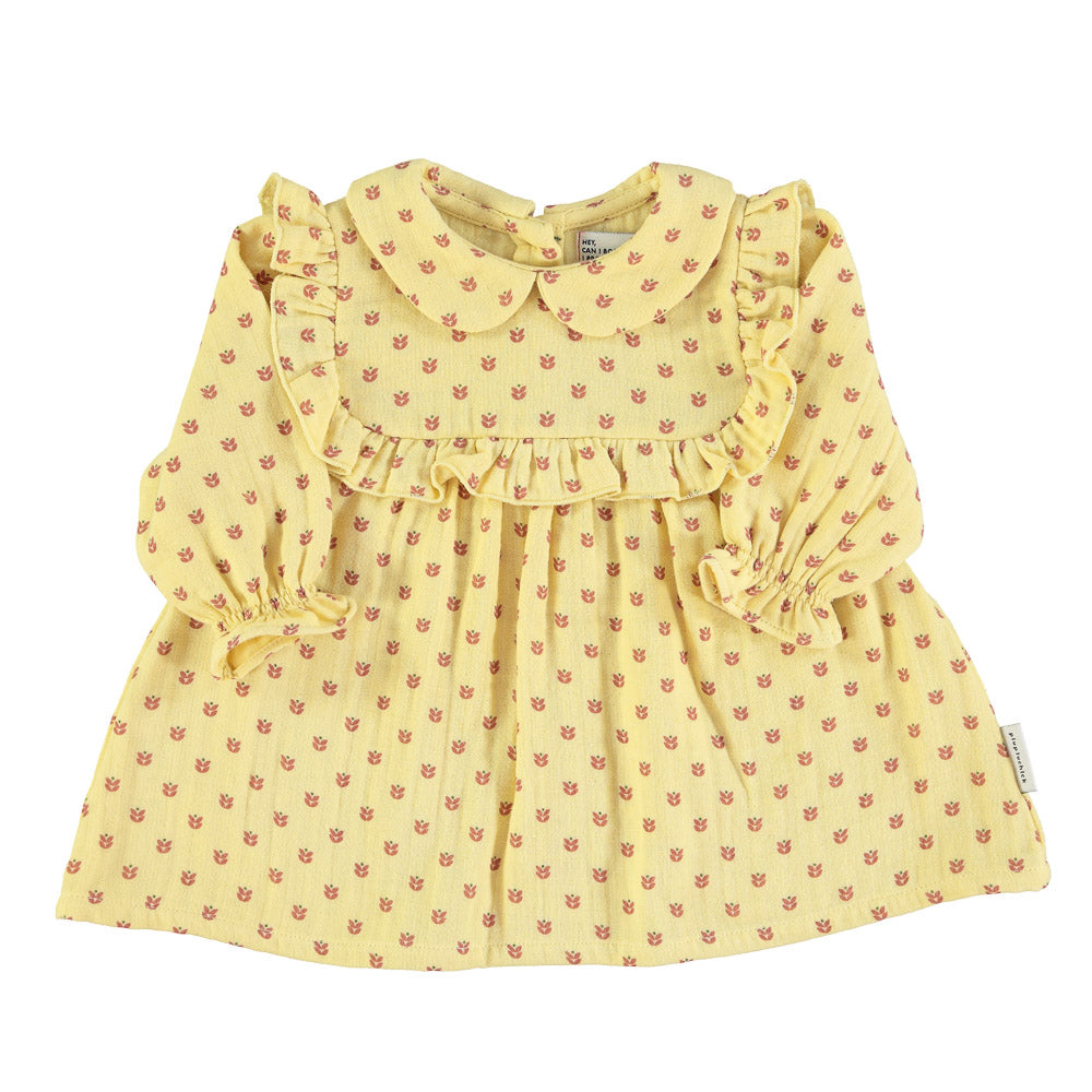Baby peter pan dress light yellow w/ little flowers - Baby فستان