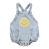 Baby Romper Washed blue denim w/ smile print - Baby رومير