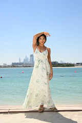 Bianca Chiffon Green Dress | فستان نسائي - Maison Clad