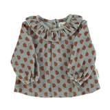 Collar Terry Blouse / greenish grey w/ half moon brown print - Girls بلوزة