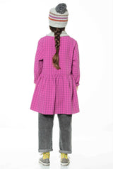 Dress Short Checkered Fuchsia - Girls فستان