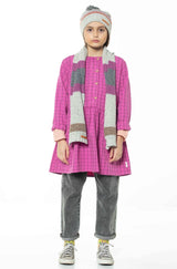 Dress Short Checkered Fuchsia - Girls فستان