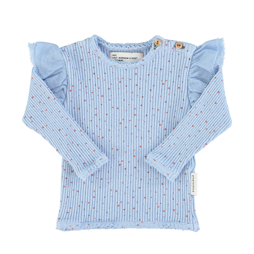 Longsleeves w/frills on shoulders light blue w/orange little star - Girls بلوزة