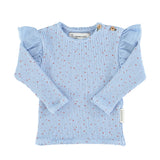 Longsleeves w/frills on shoulders light blue w/orange little star - Girls بلوزة