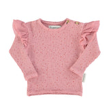 Longsleeves w/frills on shoulders pink w/orange little star - Girls بلوزة