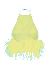 LUMIÈRE PLUMAGE NECKLACE TOP AQUAMARINE & CITRON | قميص علوي نسائي - Maison Clad