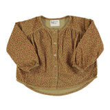 Mandarim collar blouse olive and brick animal print - Girls بلوزة