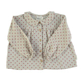 Peter pan collar Blouse Taupe w/little Flower - Girls بلوزة