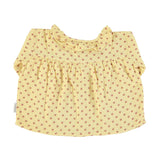 Round Collar Shirt light Yellow w/little flowers - Girls بلوزة