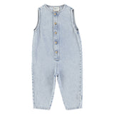 Sleeveless Jumpsuit washed light blue denim w/ Back print - Dungarees جمبسوت