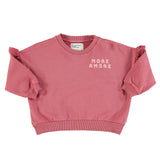 Sweatshirt w/frills on shoulders pomegranate w/ "more amore print" - Girls سترة رياضية