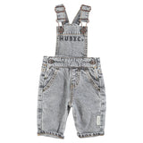 Baby unisex dungarees washed grey denim w/"music" print - dungarees جمبسوت