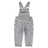 Unisex Dungarees washed grey denim w/"music" print - Dungarees جمبسوت