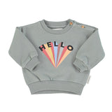 Baby unisex sweatshirt greenish grey w/ "hello" print - Baby سترة رياضية