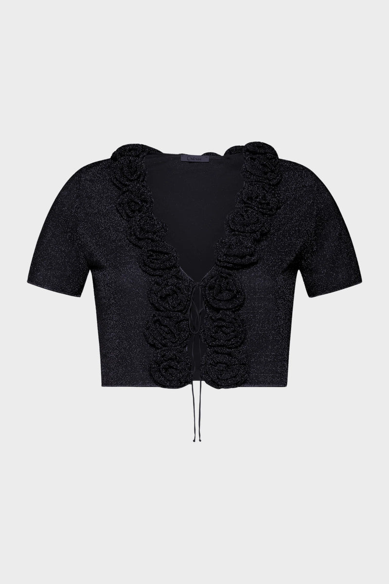 LUMIERE CROP SHIRT Black ROSES | قميص علوي نسائي