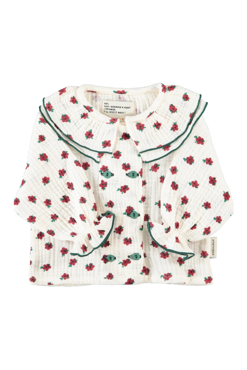 BLOUSE WITH DOUBLE COLLAR ECRU W/ LITTLE FLOWERS